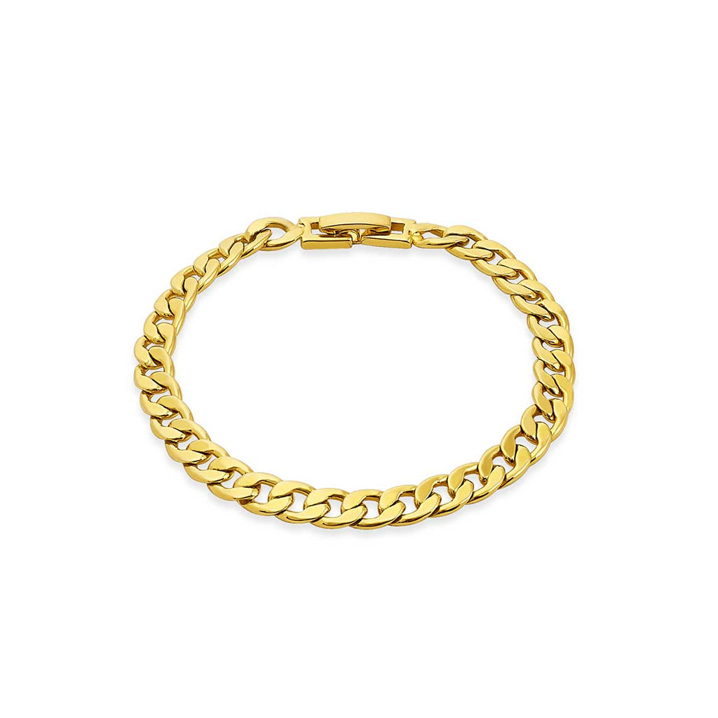 gold Cuban link bracelet on white background 