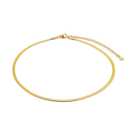 gold snake chain necklace on white background 