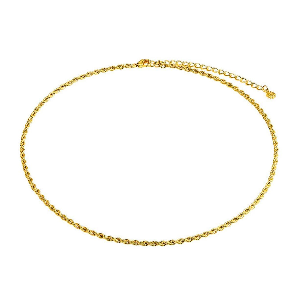 gold twisted necklace on white background