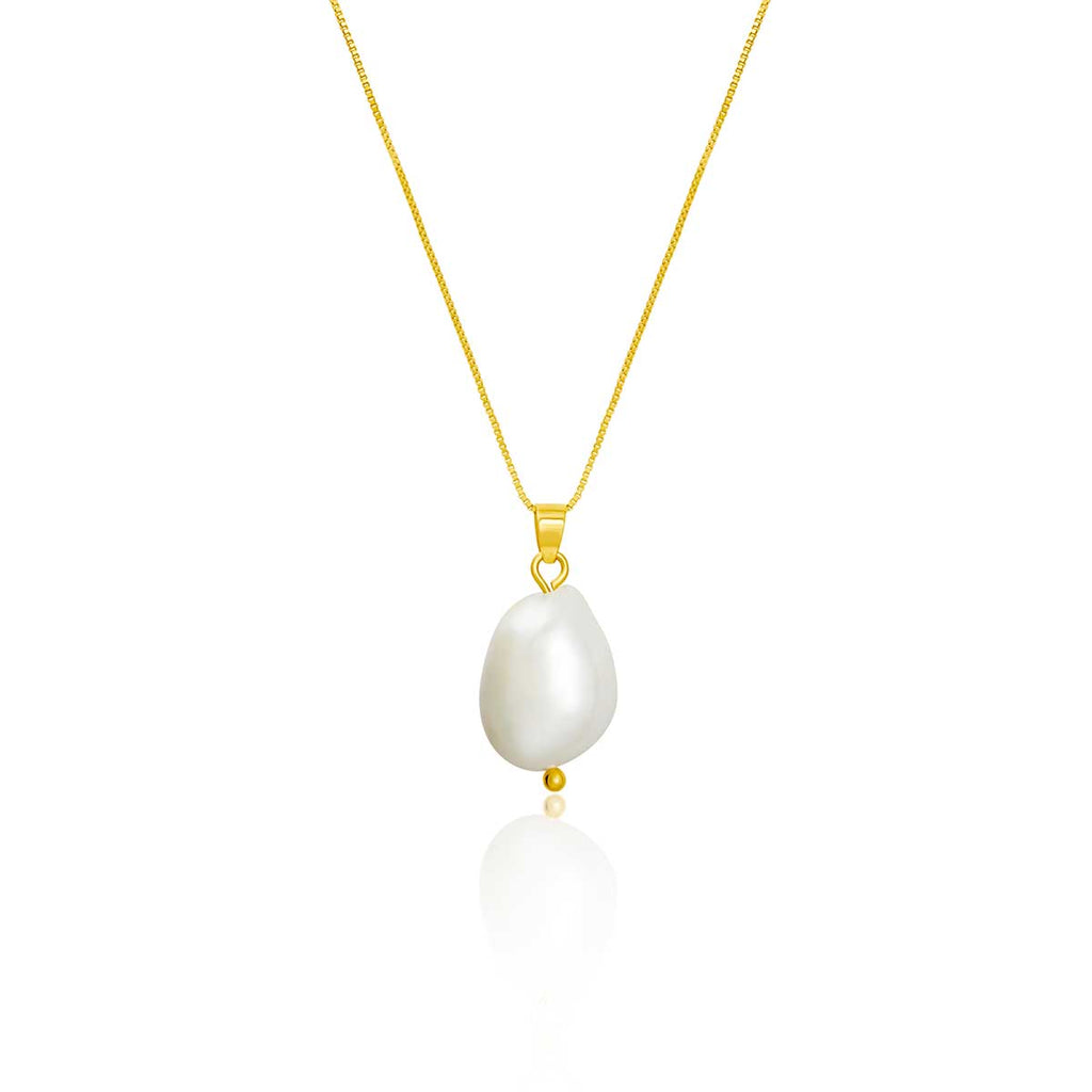 gold pearl pendant necklace on a white background