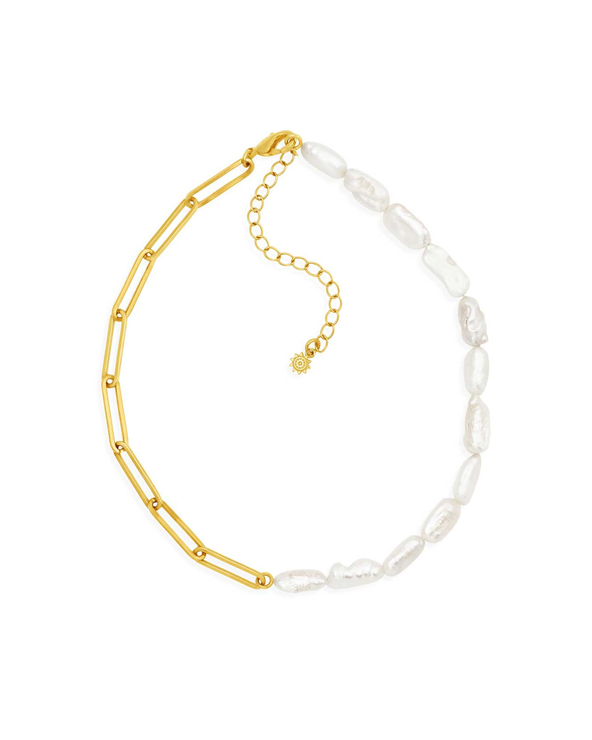 Half Pearl Half Chain Necklace | CULT OF SUN JEWELRY