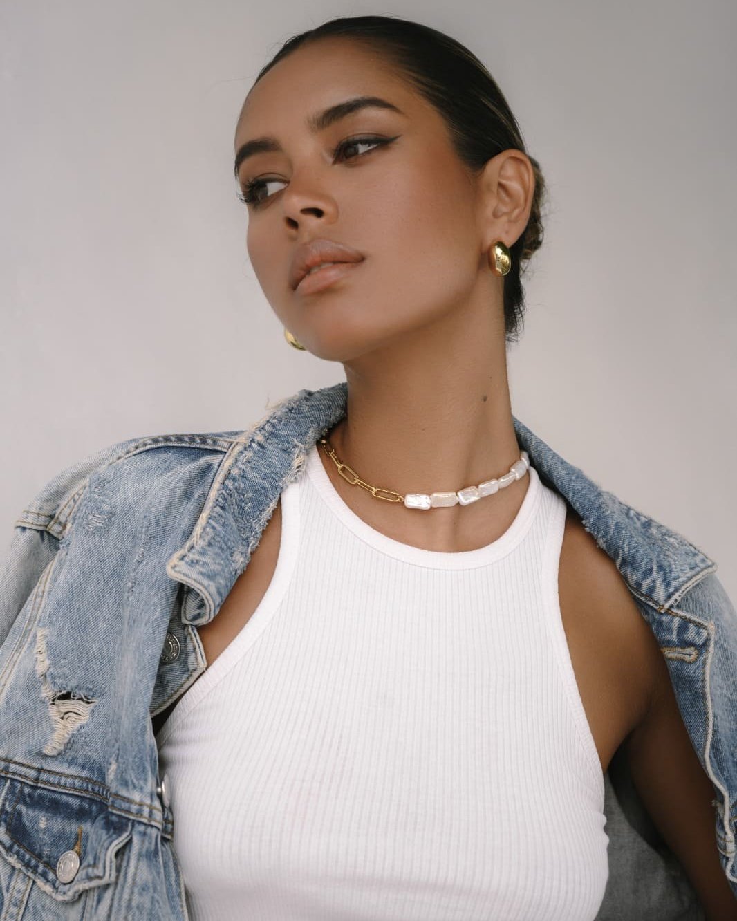 Half Pearl Half Chain Necklace | CULT OF SUN JEWELRY
