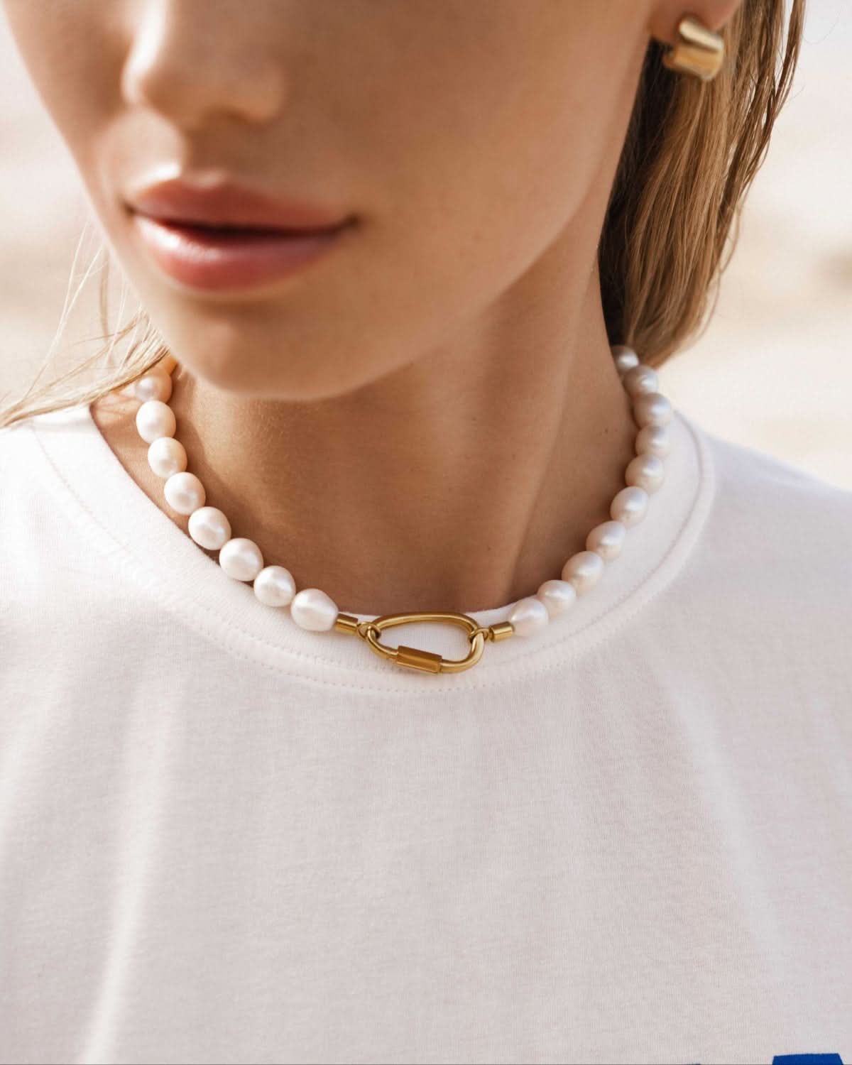 Gold Necklace For Women With Chunky Textured Pendants - View #2