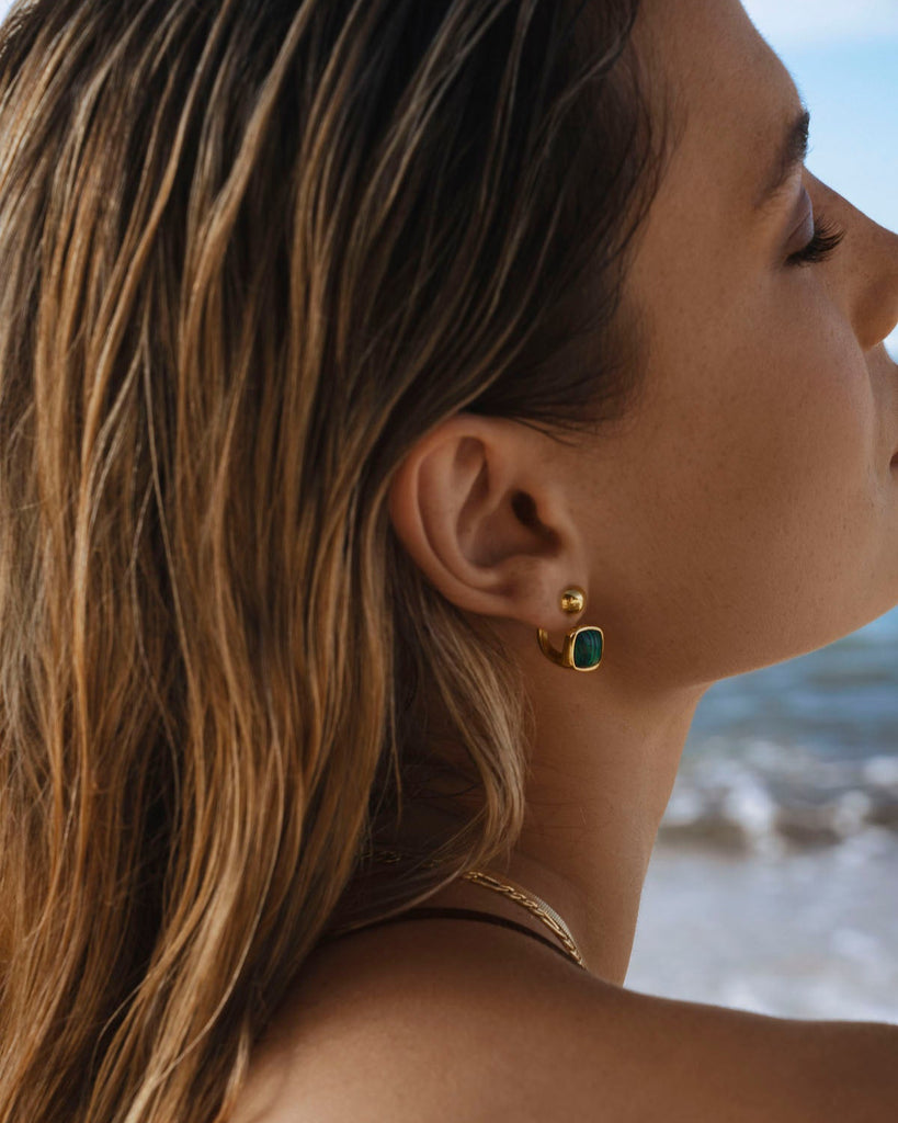 malachite barbell earrings gold