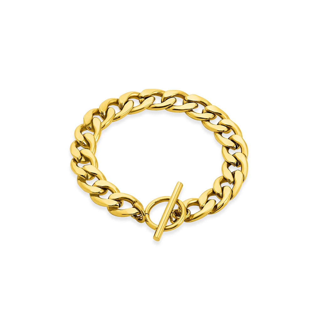 gold chunky bracelet on white background 