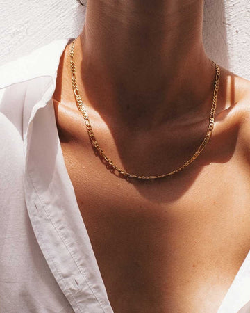 open white button up and gold necklace 