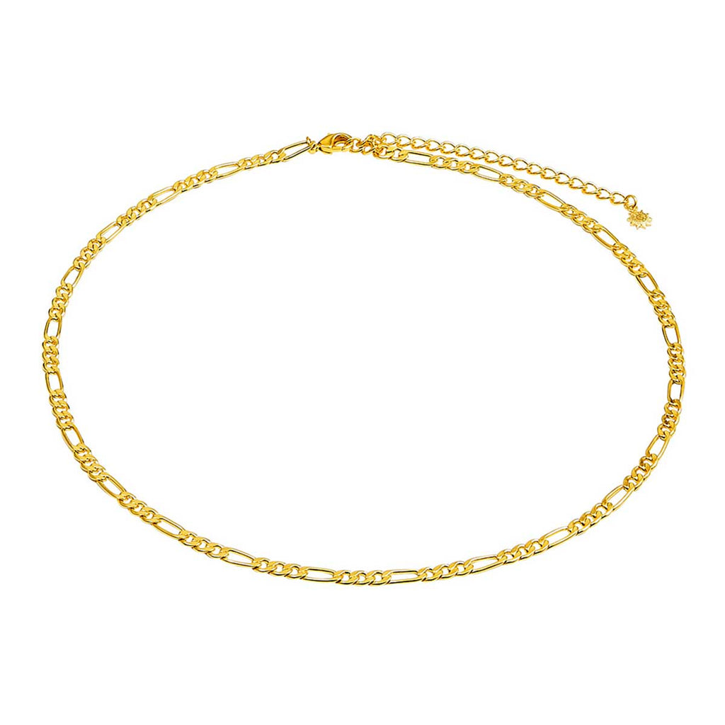 gold figaro chain necklace on white background