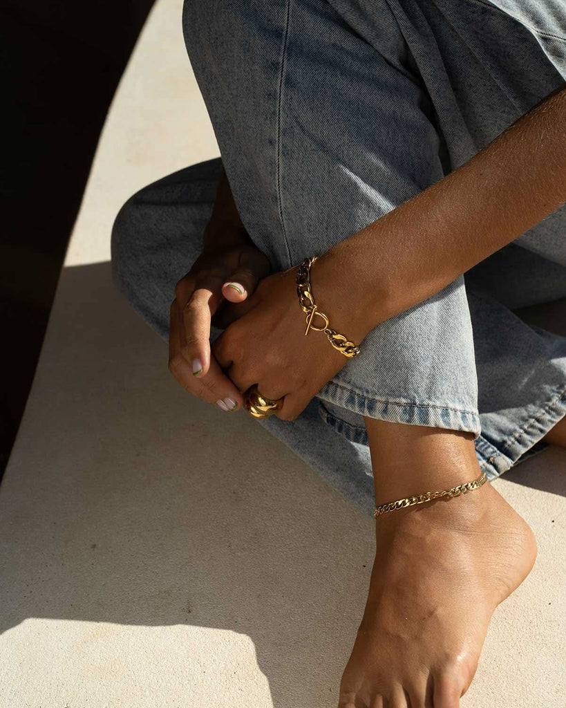 14K Italy Gold Plated Concave Cuban Link Anklet - 6mm Quality Ankle Bracelet With Lobster Clasp