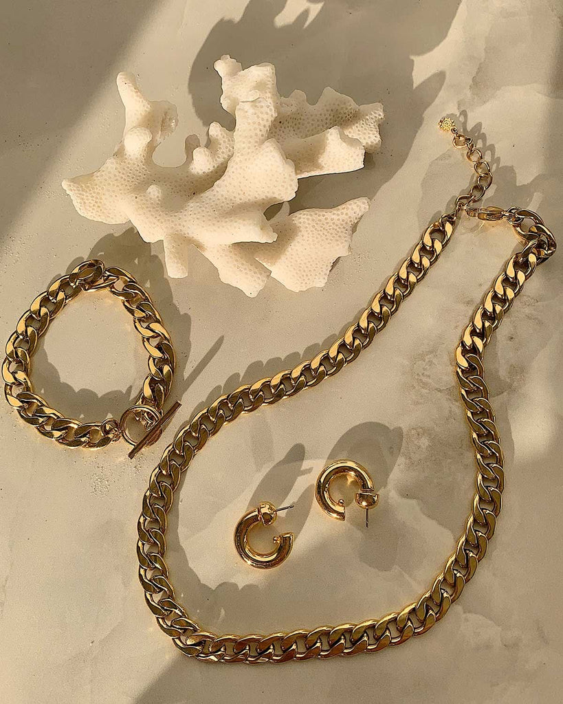thick cuban chain necklace and bracelet with matching earrings 