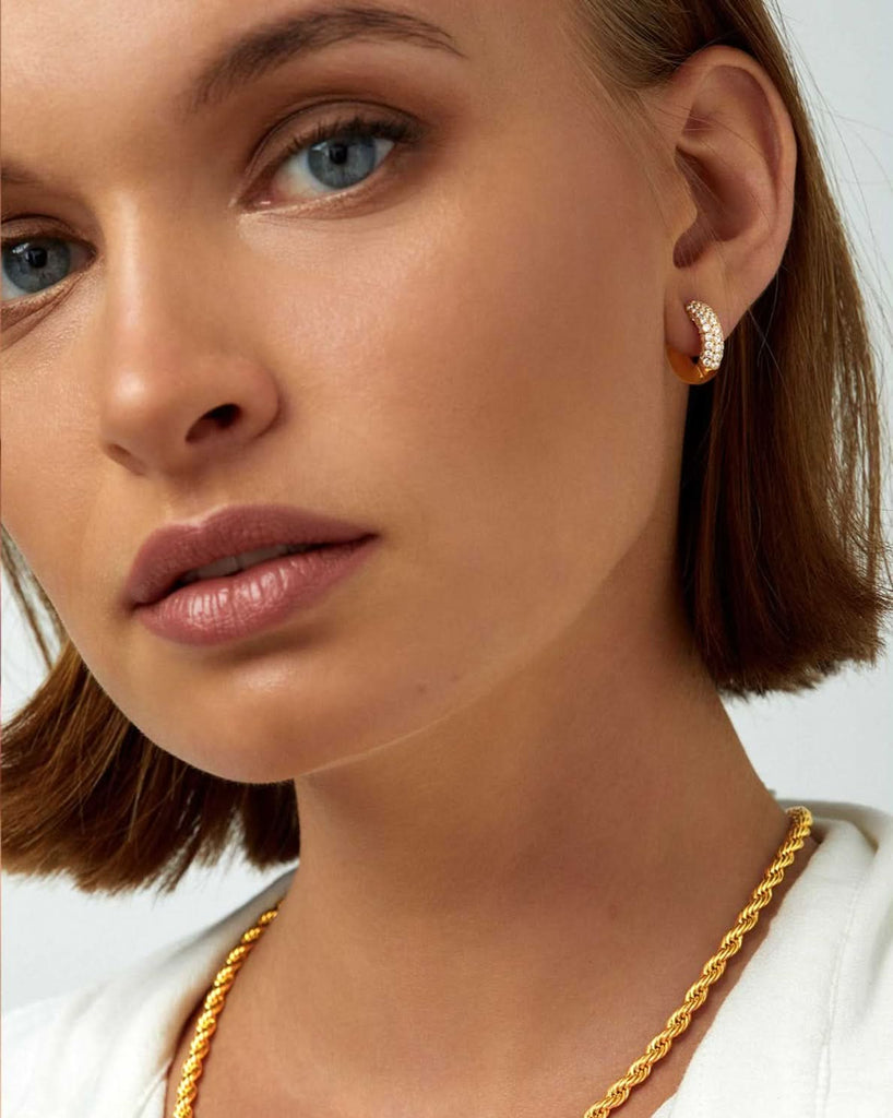 Hoop earrings encrusted with miniature zirconia crystals