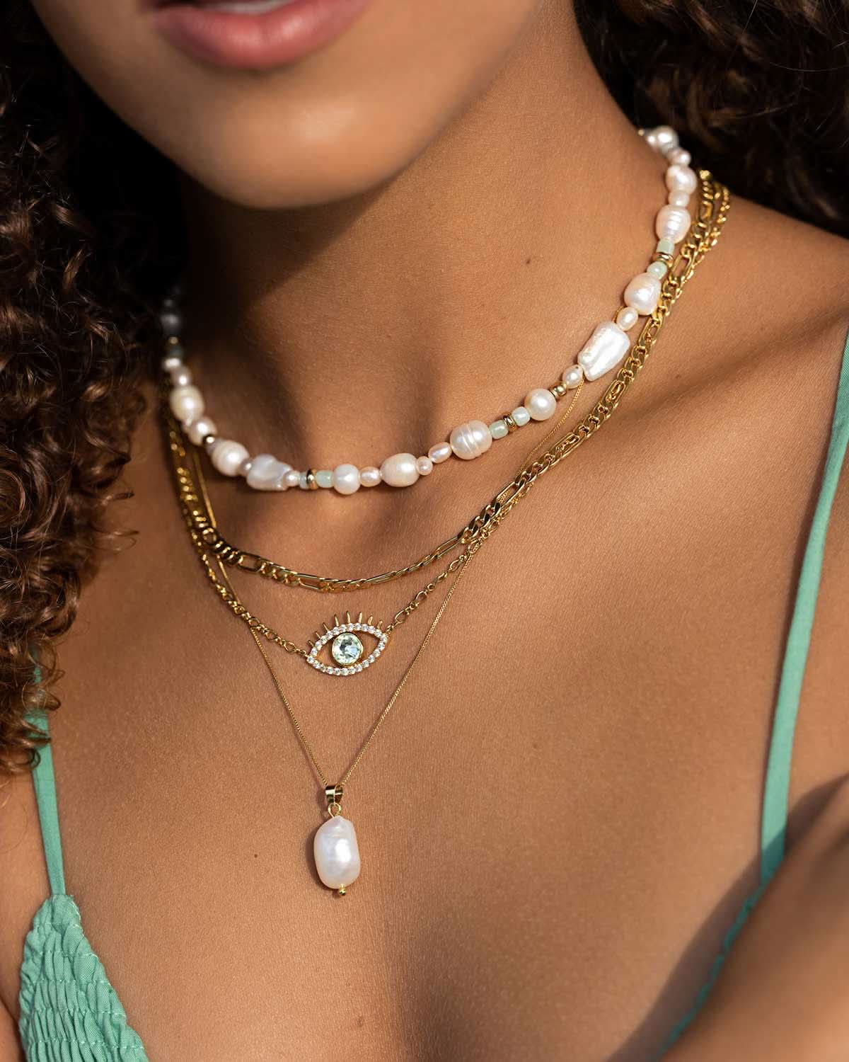 Collier Devil Eye Avec Perle - Pendentif œil Maléfique Et Perle élégant