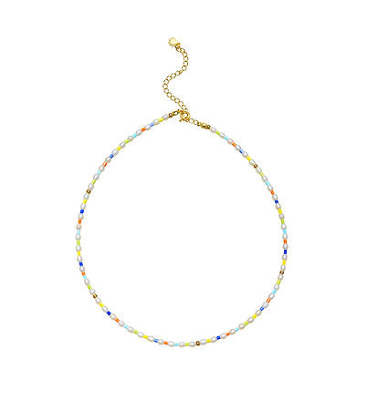 rainbow pearl necklace on white background 