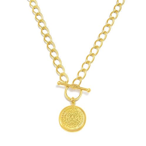AZTEC COIN NECKLACE ON WHITE BACKGROUND 
